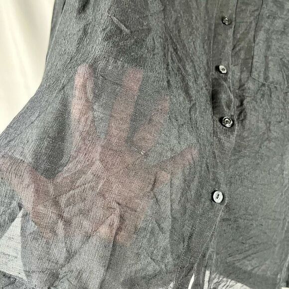 Coldwater Creek Black Linen 3/4 Sleeve Button Up Blouse Large - Picture 2 of 12